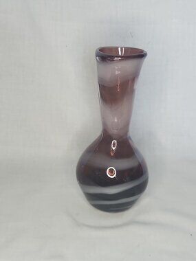 Vintage Hand Blown Art Glass Purple Swirl White Vase Amethyst